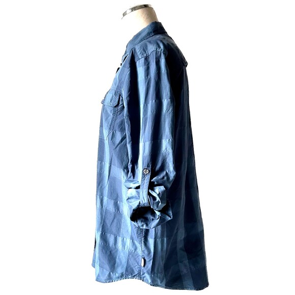 Eddie Bauer Travex Blue Plaid Button Front Roll Tab Long Sleeve Shirt-Women's XS - Picture 3 of 11